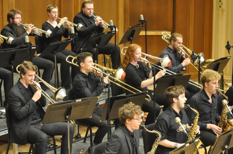 Lawrence Jazz Ensemble playing on chapel stage